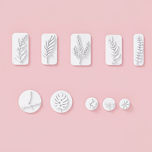 Floral pottery stamps pressed into soft clay for an aesthetic finish