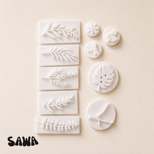 Sawa white floral embossing clay stamps set for pottery